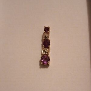 Ross-Simons - Amethyst and Diamond Gold Tone Sterling Silver Pendant on Chain